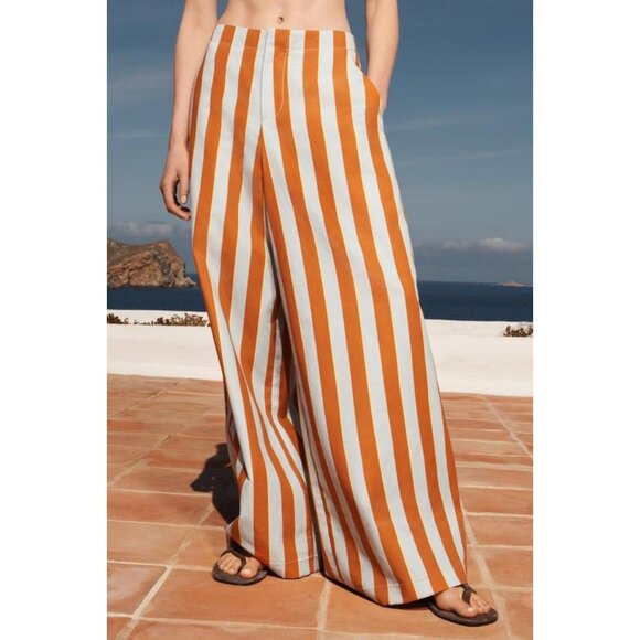 ZARA LIMITED EDITION STRIPED WIDE-LEG TROUSERS - Picture 1 of 7